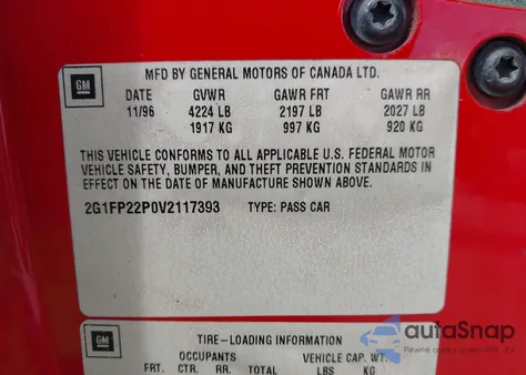 1997 Chevrolet Camaro Z28 z USA, uszkodzony, nr VIN 2G1FP22P0V2117393